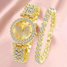 2 peças relógio feminino dourado mostrador design de marca pulseira de aço feminina, usado comprar usado  Enviando para Brazil