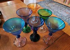 RICK STRINI STUDIO ART GLASS MARTINI SET 6 Iridescent Blue Pink Green Hand Blown for sale  Shipping to South Africa