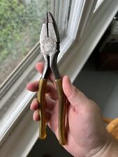 Used, Vintage Craftsman Yellow Handled Lineman Pliers Diamond Pattern Tool Electrician for sale  Pipersville