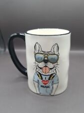 Taza de café Hipster Estilista Frenchie Dog 17,5 oz blanco negro lana música en buen estado  segunda mano  Embacar hacia Argentina