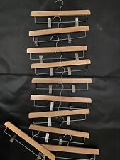 Wooden Trouser, Skirt Hangers With Clips, Coat Clothes Hangers Lot Of 10, used for sale  Shipping to South Africa