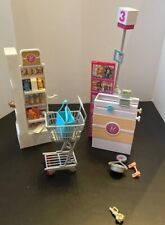 Barbie prateleiras de supermercado checkout caixa registradora carrinho de compras com acessórios comprar usado  Enviando para Brazil