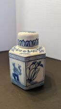 VTG  6” Hexagonal Blue&White Porcelain/Ceramic Lidded Ginger Jar W/ Asian Motifs for sale  Louisville