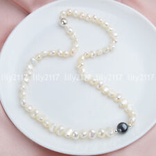 Real Natural 7-8mm White Freshwater Pearl 9-10mm Black Baroque Necklace 18'' AAA for sale  Shipping to South Africa