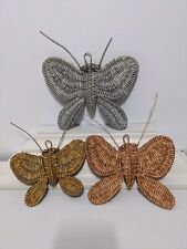 Used, MCM Vintage Rattan Wicker Butterflies Decor (Set Of 3)  for sale  Shipping to South Africa