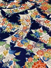 @@ Tela de seda kimono japonés vintage / tejido liso, azul marino, floral EX09 segunda mano  Embacar hacia Mexico