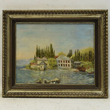 Stary obraz olejny krajobraz morski włoska willa nad jeziorem 50x41 cm na sprzedaż  PL