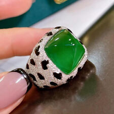 New Classical Big Sugar Tower Green Citrine Gems Mother Gifts Women Silver Rings, used for sale  Shipping to South Africa