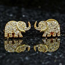 Pendientes de tachuelas de elefante diamante simulado de corte redondo de 1,39 quilates enchapados en oro amarillo 14 K segunda mano  Embacar hacia Argentina