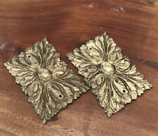 French Gild Antique Brass Furniture Pair 2 3/4”Applique Hardware Gold rectangle, used for sale  Shipping to South Africa