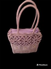 Bolsa feminina feita de palha em roxo claro com formas de flores comprar usado  Enviando para Brazil