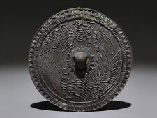 "Espejo de cobre antiguo antiguo de 3,7" dinastía Tang artículos de bronce doble patrón fénix segunda mano  Embacar hacia Argentina