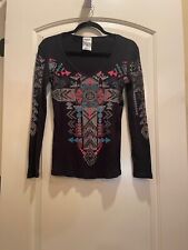 Vocal Women's Black Henley Type Shirt w/aztec/rhinestones/embroidery SZ S/M for sale  Shipping to South Africa