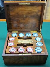 Set REAL CASINO CHIPS $1 $5 Poker Cash Game Burl Wood Antique Box Chip Castle for sale  Shipping to South Africa