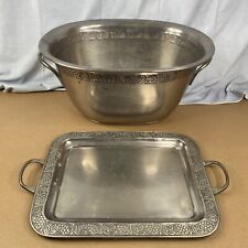 Used, VINTAGE POTTERY BARN PEWTER GRAPEVINE PARTY DRINK ICE BUCKET & SILVER PLATTER for sale  Shipping to South Africa