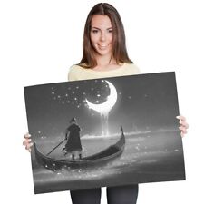 A1 - Barco a remo Ocean Moon Fantasy 60X90cm180gsm impressão BW #35982 comprar usado  Enviando para Brazil