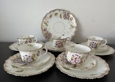 Antique Tea Cup Saucer Plate Set Gilt Trim Purple Flowers Incomplete 18 Pieces, used for sale  Shipping to South Africa