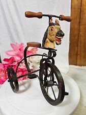 Brinquedo triciclo vintage bicicleta triciclo com decoração cabeça de cavalo estatueta de metal e madeira 8,5 de altura comprar usado  Enviando para Brazil