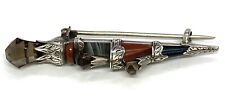 Antique Victorian Scottish Sterling Silver Topaz Agate Dirk Dagger Pin Brooch 5g for sale  Shipping to Canada