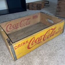 Vintage COCA-COLA Wooden Yellow Soda Pop Crate Box Coke  Metal Edges, used for sale  Shipping to South Africa