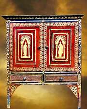 Antique Thai Buddhist Hand Painted Red  Gold Buddha Wood Cabinet Spiritual Altar, used for sale  Concord