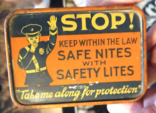 1930s? BOMBILLAS DE SEGURIDAD AUTO "Safe Nites with Safety Lites" ESTAÑO... ¡Policía! segunda mano  Embacar hacia Argentina