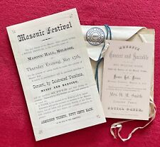 MASONIC 50th ANNIV. 1913 PROGRAM & 1880s MASONIC HALL FESTIVAL & 1878 DANCE CARD, used for sale  Shipping to South Africa