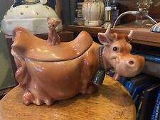 Vintage Brush Cookie Jar COW WITH WINKING CAT Sitting on Back USA W10 for sale  Antioch