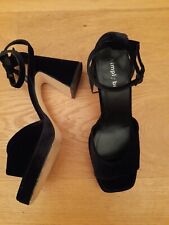 LADIES ANKLE STRAP PEEP-TOE BLOCK HEEL PLATFORM BLACK VELVET UK8 X WIDE WORNONCE, used for sale  Shipping to South Africa