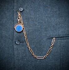 18ct Gold Plated Trombone Link Pocket Watch Albert Chain + Lapis Lazuli Spinner. til salgs  Frakt til Norway