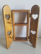 Vintage Wooden 2 Level Display ShelfW/ Flip Open Heart Carved Doors/ Pegs for sale  Shipping to South Africa