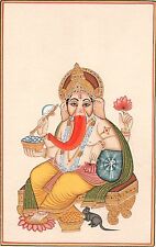 Ganesha Painting Indian Hindu Hand Painted Paper Watercolor Ganesh Religious Art, used for sale  Shipping to Canada
