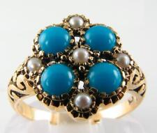 Used, LARGE 9K 9CT GOLD PERSIAN TURQUOISE & PEARL 9 STONE ART DECO INS RING FREE SIZE for sale  NOTTINGHAM
