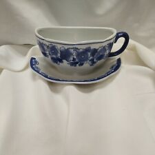 Blue & White Tea Cup Saucer Wall Pocket Planter Pottery Ceramic for sale  Northport