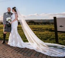 Oleg Cassini 105” Length Ivory Veil With Silvery Embroidery Wedding Bride, used for sale  Shipping to South Africa