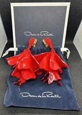 Used, Oscar de la Renta Red Impatiens Flower Drop Earrings Clip Backs 4.75" Long  for sale  Shipping to South Africa