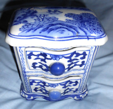 Blue White Chinese Ceramic Two Chest Drawer Cabinet Trinket Box Ornament, used for sale  Shipping to South Africa