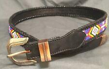 Vintage Leather Cowboy Belt Hand Tooled Beaded Western Belt for sale  Foley