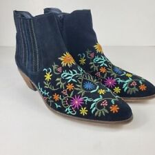 Diba Black Floral Embroidered Ankle Bootie Womens Size 7.5 Side Zip Boho Hippie for sale  Shipping to South Africa