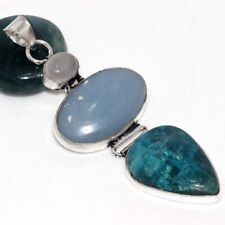 Angelite Blue Apatite 925 Silver Plated Long Pendant 3" Birthday Gift GW for sale  Shipping to South Africa