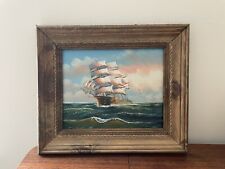 Used, Vintage Sloop Ship Painting Pastel Seascape Ocean Nautical Decor Rustic Frame for sale  Shipping to South Africa