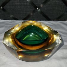 Used, Beautiful abstract (60s) green And amber Sommerso triangular glass bowl for sale  Shipping to South Africa