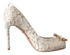 Sapatos DOLCE & GABBANA Branco Taormina Renda Cristal Saltos Bombas EU37.5/US7 1000usd comprar usado  Enviando para Brazil