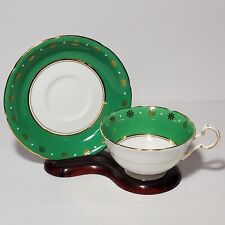 Royal Grafton Teacup Saucer England Bone China Green and Gold Stars 1950 Vintage for sale  Shipping to South Africa