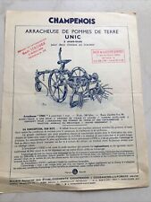 Prospectus CHAMPENOIS Arracheuse De Pommes De Terre UNIC A Avant-train, occasion d'occasion  Azay-le-Rideau