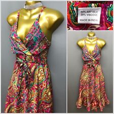 Vestido feminino rosa brilhante mistura seda boêmio paisley tiras 14-15 anos, usado comprar usado  Enviando para Brazil