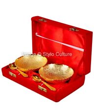 Indian Royal Gold Bowls Handmade Dinnerware Serving Dishes 2 Bowls 2 Spoon 1Box for sale  Shipping to South Africa