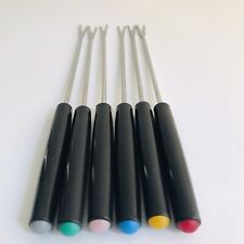 Vintage Set of 6 Stainless Steel Fondue Forks Black Handle Color Coded Retro MCM for sale  Shipping to South Africa