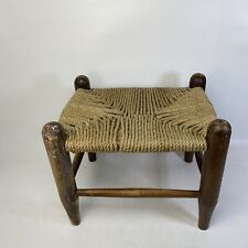 Vintage Footstool Bench Weaved Wicker Top Solid Wood 13”x10”x10” Boho Rustic for sale  Shipping to South Africa