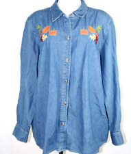 Camisa jeans feminina Cherokee 24W outono abóbora bordada ação de graças vintage anos 90 comprar usado  Enviando para Brazil